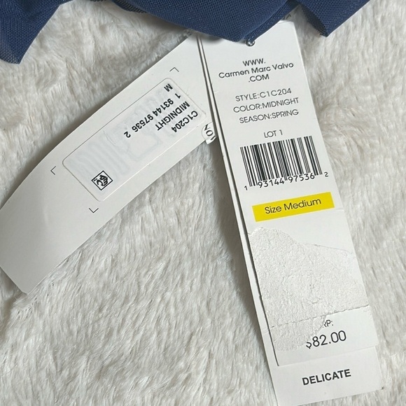 Carmen Marc Valvo Women's Mesh Ruffle Midnight Blue Bikini Top size Medium NEW - Picture 7 of 16